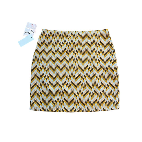 Belle Du Jour Knit Mini Skirt Womens Size Large Geometric Chocolate Yellow Gray - Picture 5 of 5